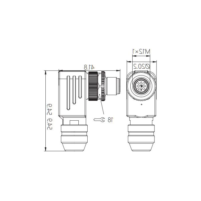 M12 5Pin, B-coded, male 90°, screw connection, metal shield, 0CF021