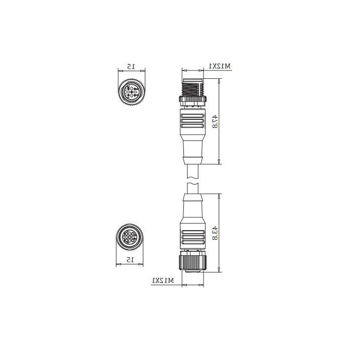 M12 5Pin 公头直型转母头直型、B-coded、双端预铸PUR柔性电缆、紫色护套、0C4041-XXX