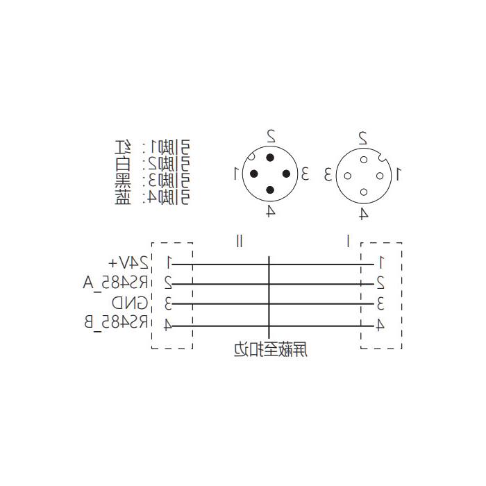 M12 4Pin female straight to male straight, double-ended precast PVC non-flexible electric缆、带屏蔽、灰色护套、0C4A43-XXX