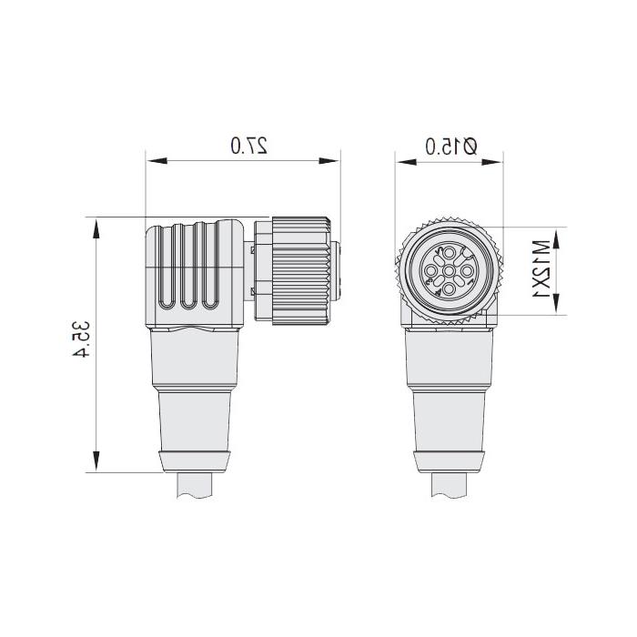 M12 4Pin, female 90°, LED light, single end precast cable, PUR material, yellow sheath, 64T081-XXX